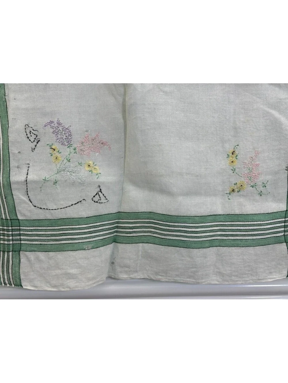 Vintage Embroidered Card Table Tablecloth Topper Floral Flowers READ LOOK Cutter